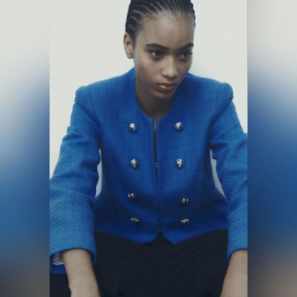 ZARA GOLD BUTTON TEXTURED BLAZER - Picture 9 of 12